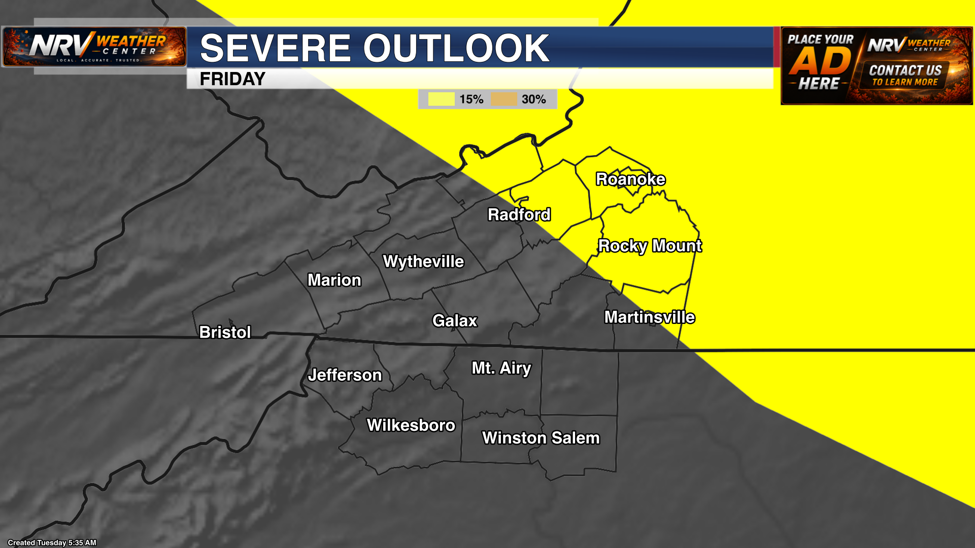 SPC severe thunderstorm outlook for Friday