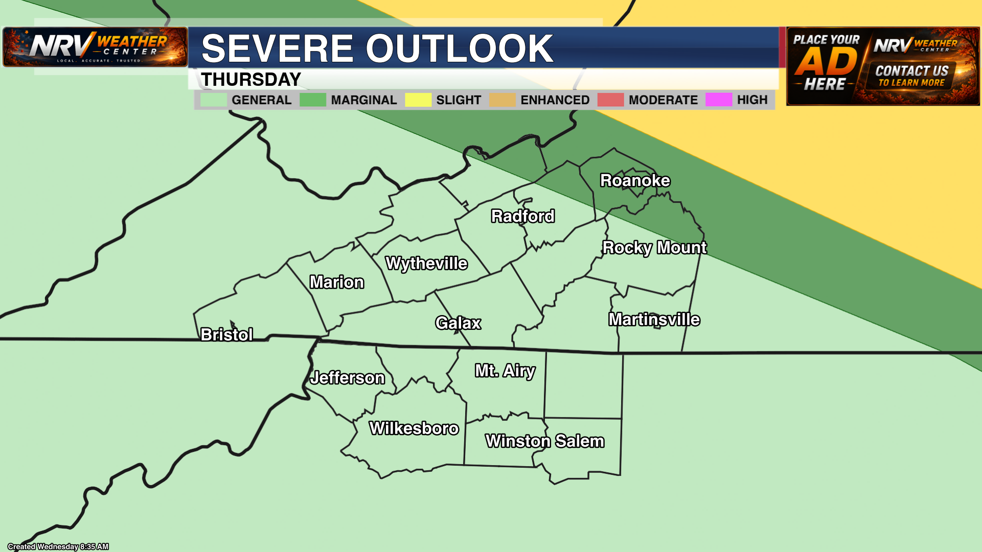 SPC severe-weather outlook for Thursday.