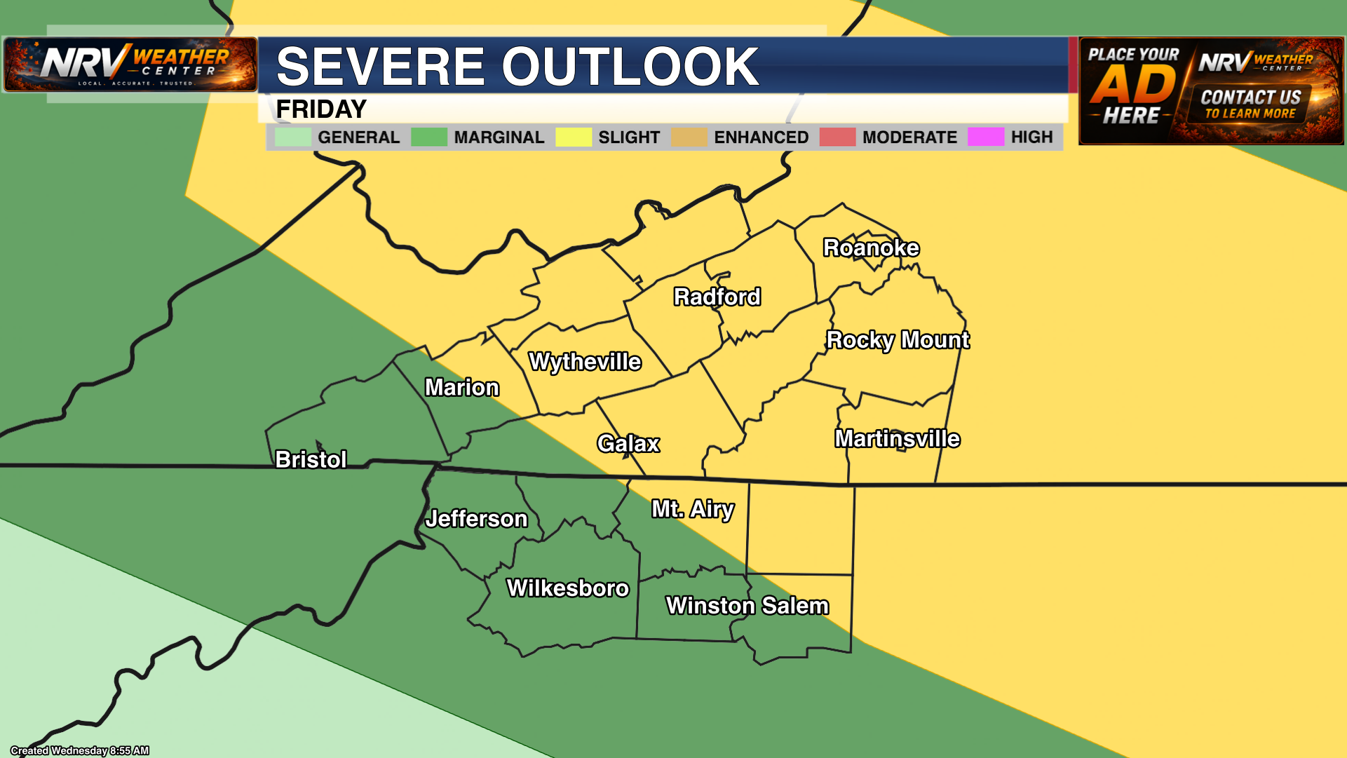 SPC severe-weather outlook for Friday.