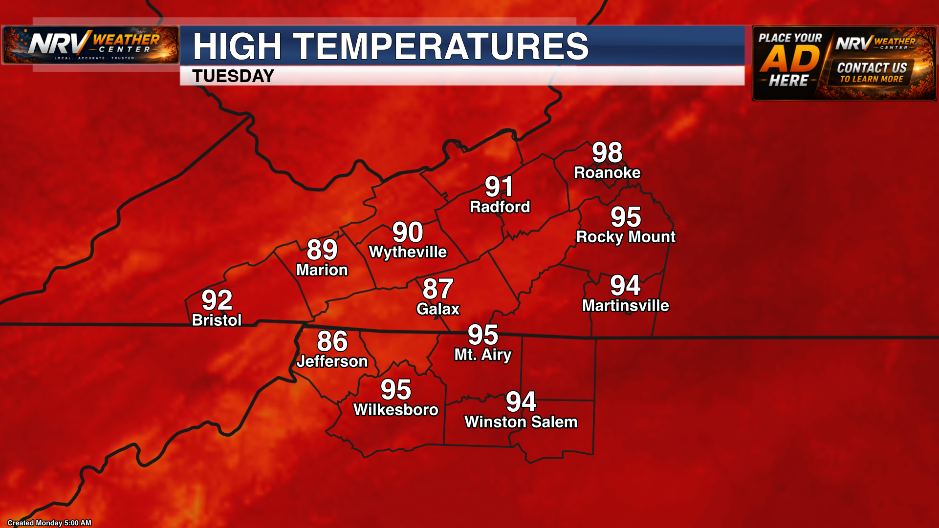Tuesday High Temperature Forecast