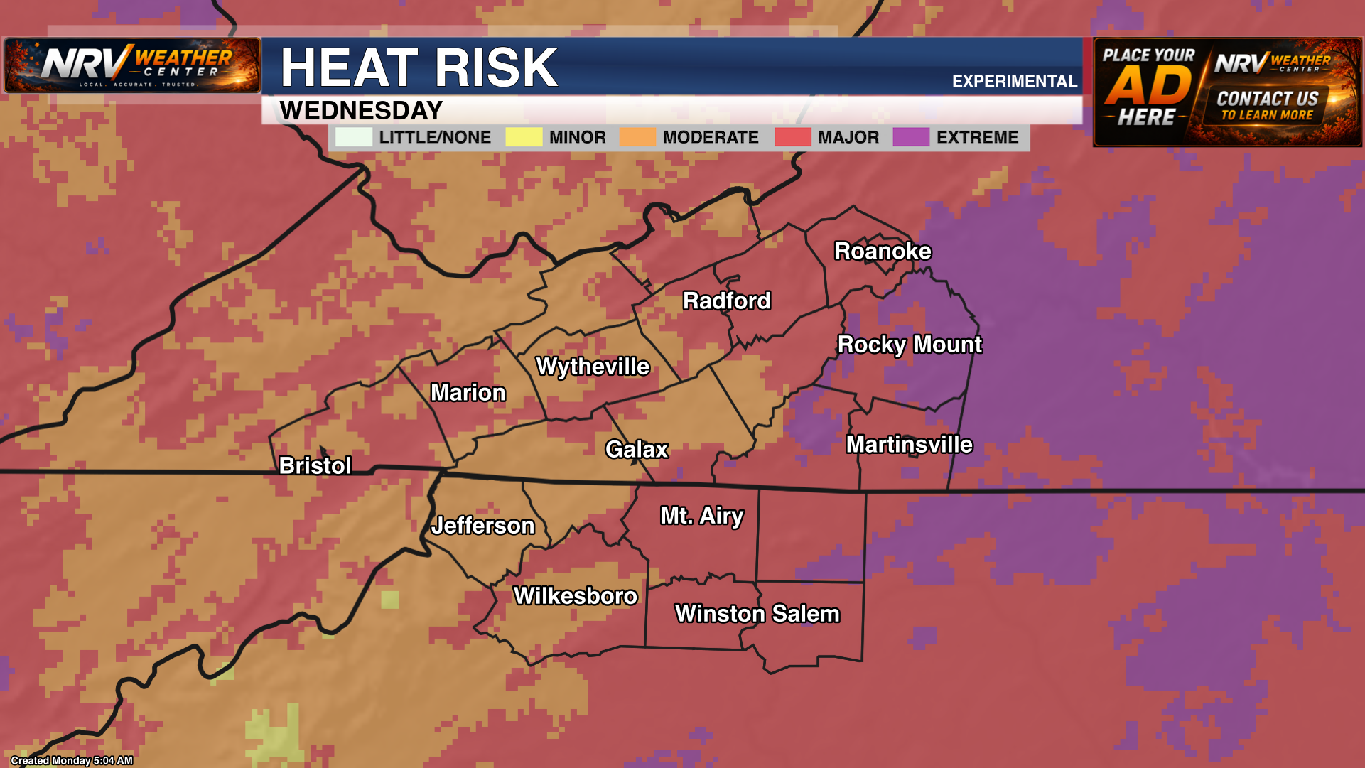 Wednesday Heat Risk Forecast