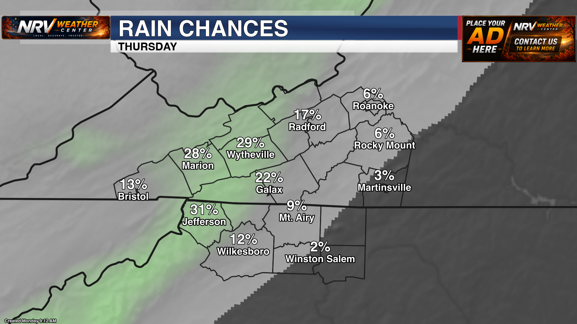 Precipitation chances increasing across the region Thursday.